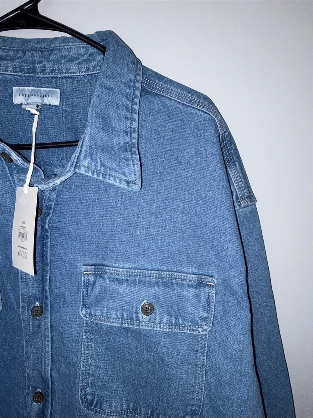 Free Assembly Men's Heavyweight Denim Overshirt with Long Sleeves, Sizes 3XL